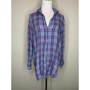 Gap Blue Pink Popover Flannel Shirt Top Sz Medium
